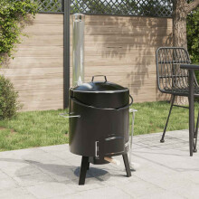 Berkfield Goulash Cannon with Chimney and Lid Black Enamelled Steel