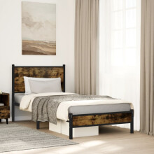 Berkfield Metal Bed Frame without Mattress Smoked Oak 90x190 cm Single