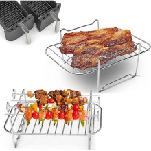 Airfryer-stativ med dobbel kurv, airfryer, grillholder i rustfritt stål