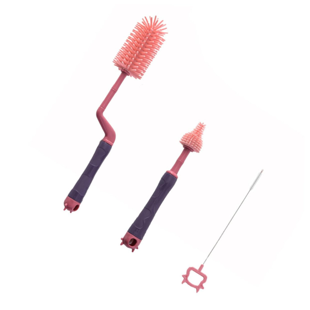 Silicone Bottle Brush Set With Long Handle And Gentle Bristles For Baby Bottles Pacifiers And Straws Pink