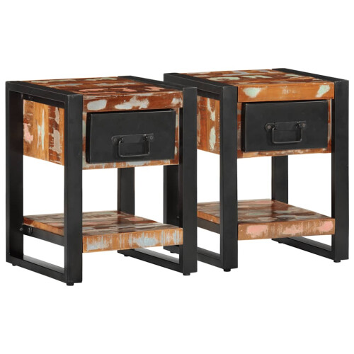 Berkfield Bedside Cabinets 2 pcs Multicolour Solid Rough Wood Mango