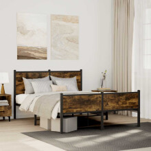 Berkfield Metal Bed Frame without Mattress Smoked Oak 140x190 cm