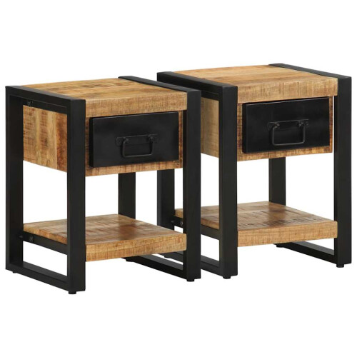 Berkfield Bedside Cabinets 2 pcs Solid Rough Wood Mango