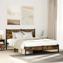 Berkfield Metal Bed Frame without Mattress Smoked Oak 140x200 cm