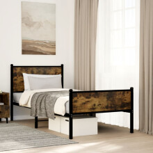 Berkfield Metal Bed Frame without Mattress Smoked Oak 90x190 cm Single