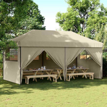 Berkfield Foldable Party Tent Pop-Up with 4 Sidewalls Taupe