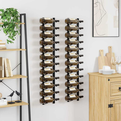 Berkfield Wall Mounted Wine Racks for 12 Bottles 2 pcs Black Iron 2