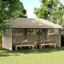 Berkfield Foldable Party Tent Pop-Up with 3 Sidewalls Taupe