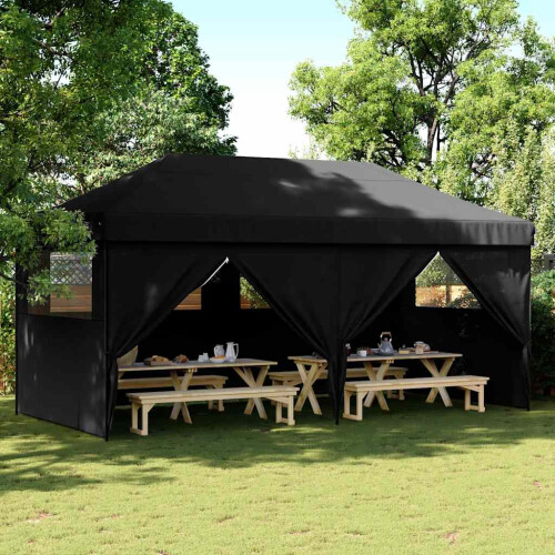 Berkfield Foldable Party Tent Pop-Up with 4 Sidewalls Black