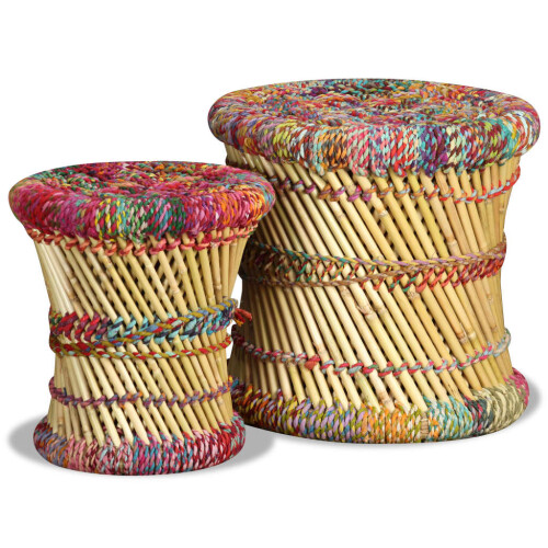 Berkfield Stools with Chindi Details 2 pcs Multicolour Bamboo 1