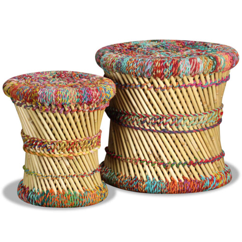 Berkfield Stools with Chindi Details 2 pcs Multicolour Bamboo 2