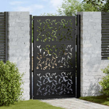 Berkfield Garden Gate Black 100x150 cm Steel Leaf Design