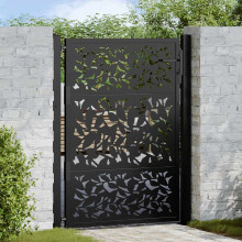 Berkfield Garden Gate Black 100x125 cm Steel Leaf Design