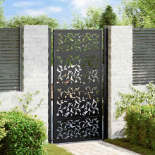 Berkfield Garden Gate Black 100x175 cm Steel Leaf Design