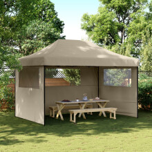 Berkfield Foldable Party Tent Pop-Up with 3 Sidewalls Taupe