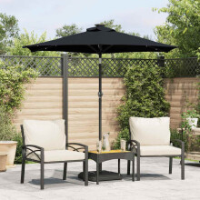 Berkfield Garden Parasol with LEDs and Steel Pole Black 225x225x212cm
