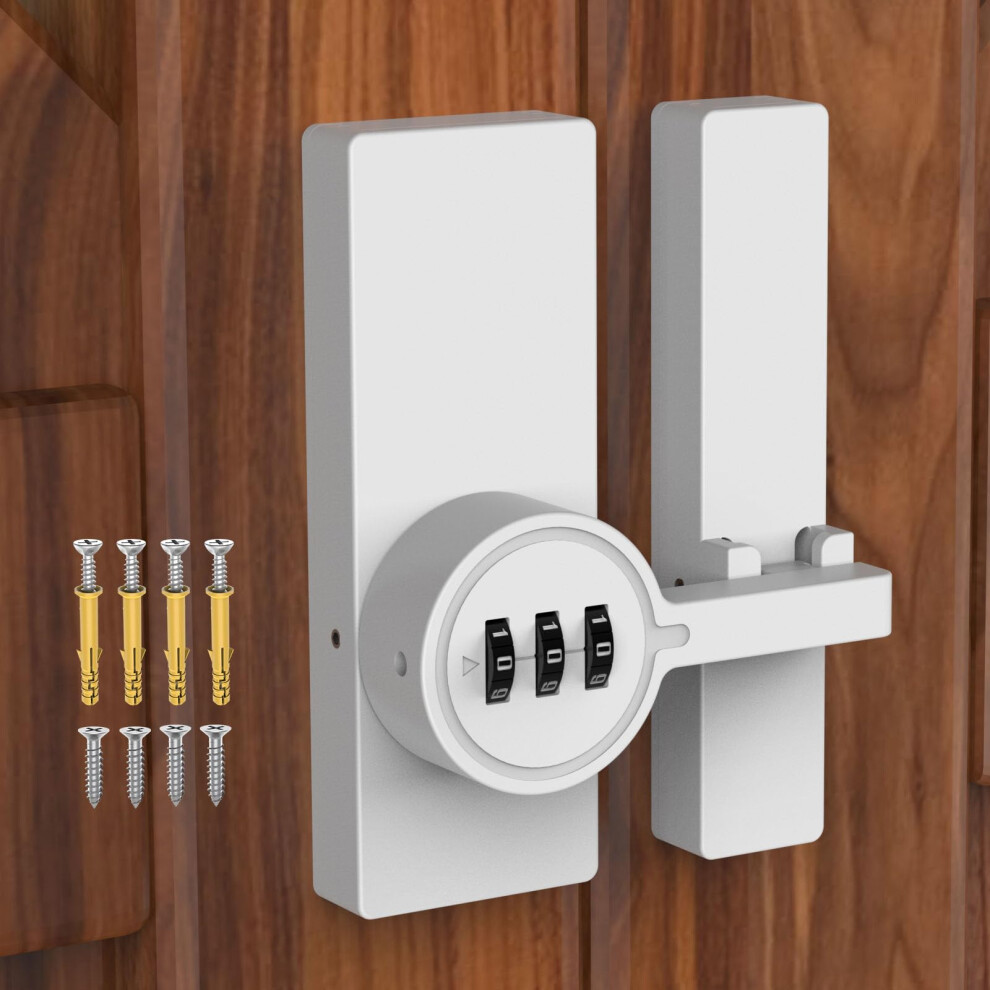 Keyless Barn Door Lock Combination, 180 Flip Adhesive Latch For Cabinet Closet Shed Storage (White 1Pc) 9351714782999
