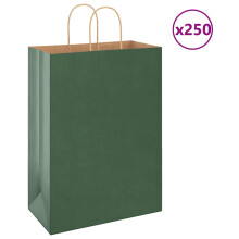 Berkfield Paper Bags 250 pcs with Handles Green 32x17x44 cm