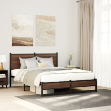 Berkfield Metal Bed Frame without Mattress Brown Oak 140x200 cm