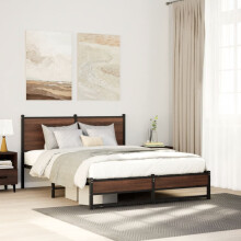 Berkfield Metal Bed Frame without Mattress Brown Oak 150x200 cm King Size
