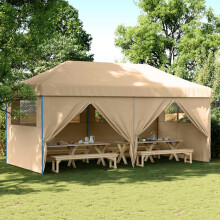 Berkfield Foldable Party Tent Pop-Up with 4 Sidewalls Beige