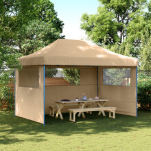 Berkfield Foldable Party Tent Pop-Up with 3 Sidewalls Beige