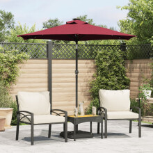 Berkfield Garden Parasol with LEDs and Steel Pole Bordeaux Red 225x225x212cm