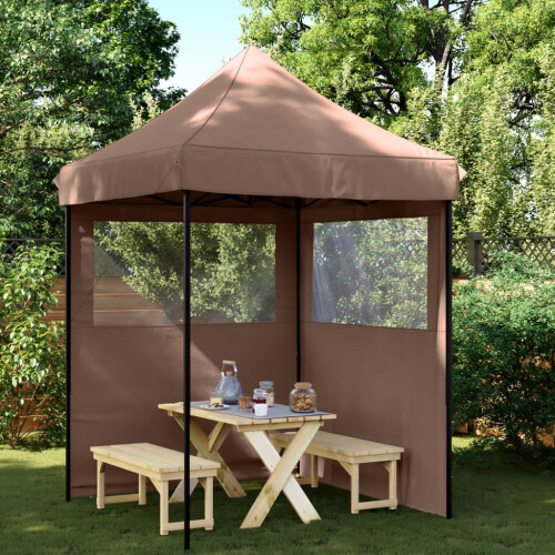 Berkfield Foldable Party Tent Pop-Up with 2 Sidewalls Brown
