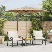 Berkfield Garden Parasol with LEDs and Steel Pole Brown 268x268x226 cm