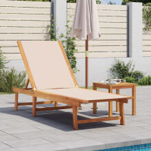 Berkfield Sun Lounger with Table Cream Solid Wood Acacia and Textilene
