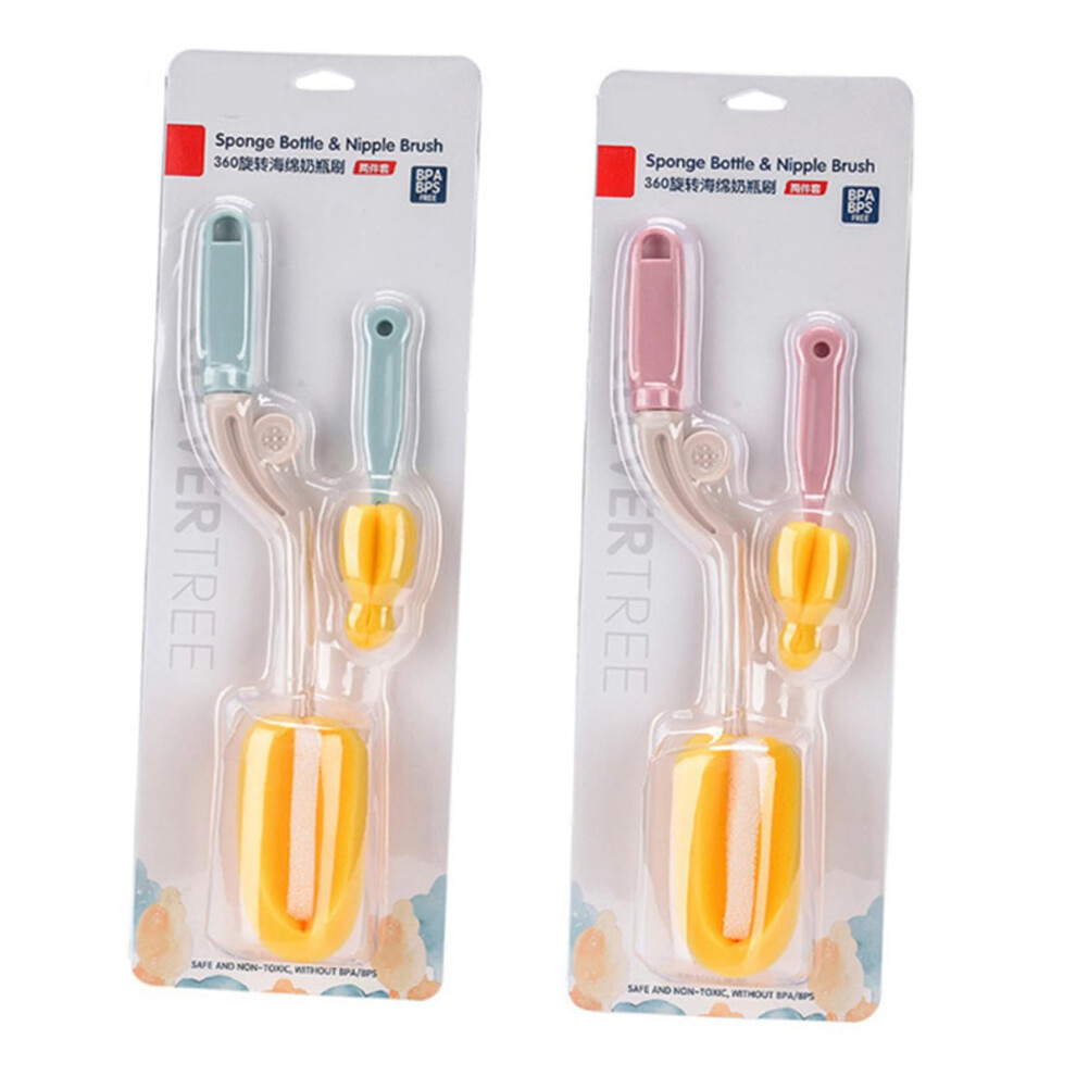 Baby Bottle Brush 360 Rotating Soft Sponge Head with Pacifier Cleaner Long AntiSlip Handle for Deep Cleaning