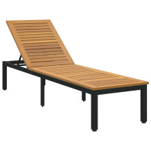 Berkfield Sun lounger Reclining Black 200 x 55 x 35 cm Solid Acacia Wood
