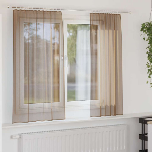 Berkfield Voile Curtains with Rod Pockets 2 pcs Light Brown