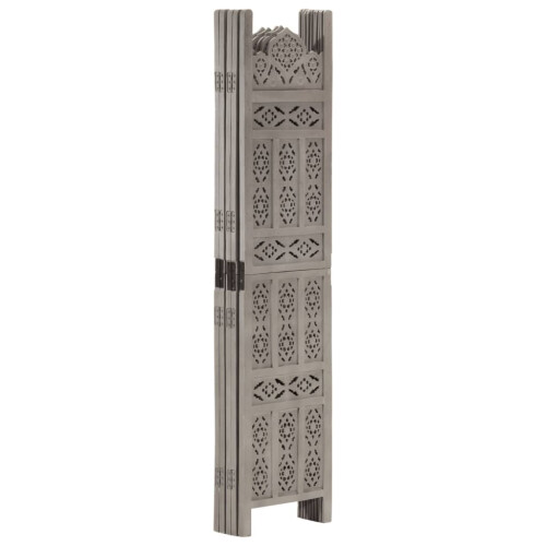 Berkfield Hand carved 5-Panel Room Divider Grey 200x165 cm Solid Mango Wood 1