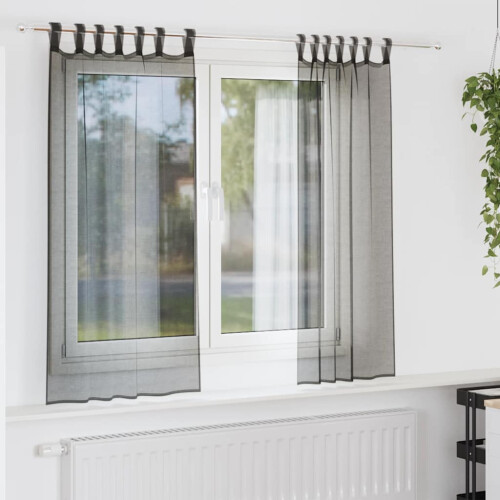 Berkfield Voile Curtains with Tab Top 2 pcs Black