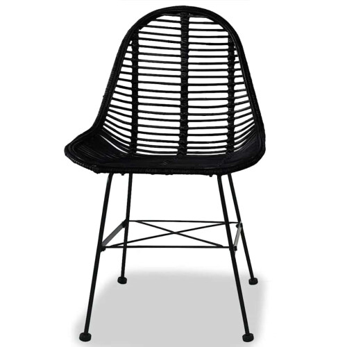 Berkfield Dining Chairs 2 pcs Black Natural Rattan 1