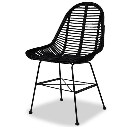 Berkfield Dining Chairs 2 pcs Black Natural Rattan 2