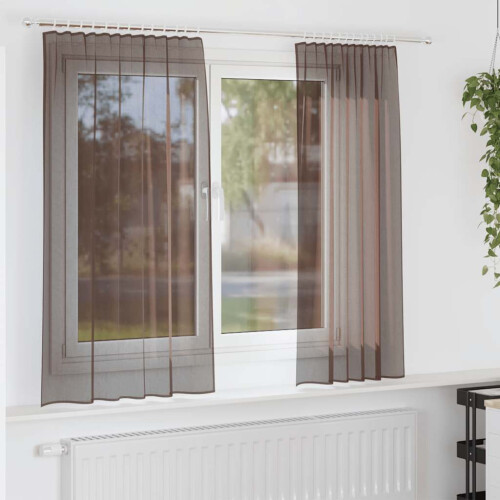 Berkfield Voile Curtains with Tab Top 2 pcs Brown