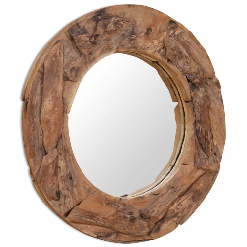 Berkfield Decorative Mirror Teak 80 cm Round 1