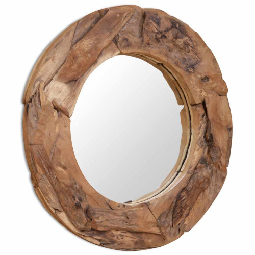 Berkfield Decorative Mirror Teak 80 cm Round 2