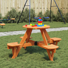 Berkfield Picnic Table for 4 Kids with Umbrella Hole Round Solid Wood Fir