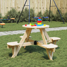 Berkfield Picnic Table for 4 Kids with Umbrella Hole Round Solid Wood Fir