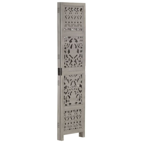 Berkfield Hand Carved 3-Panel Room Divider Grey 120x165 cm Solid Mango Wood 1
