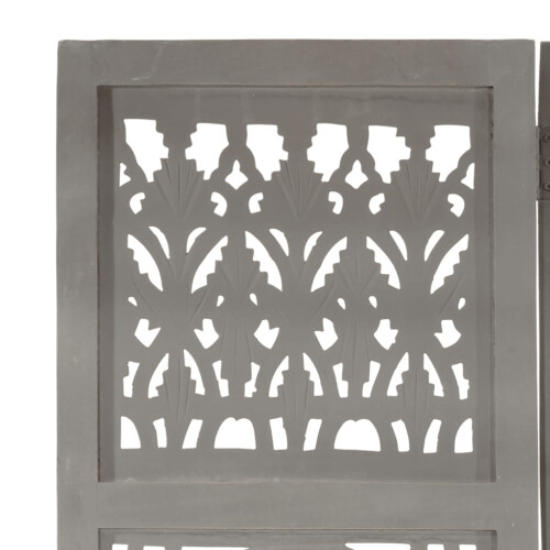 Berkfield Hand Carved 3-Panel Room Divider Grey 120x165 cm Solid Mango Wood 2