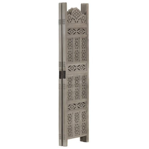 Berkfield Hand carved 4-Panel Room Divider Grey 160x165 cm Solid Mango Wood 1