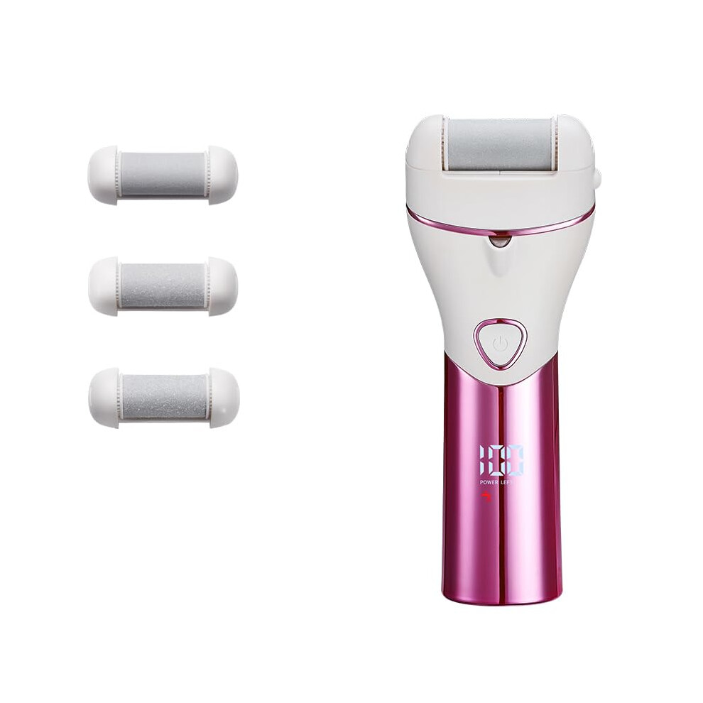 Rechargeable Electric Callus Remover for Feet with 3 Roller Heads, IPX7 Waterproof Pedicure Tool (Pink)
