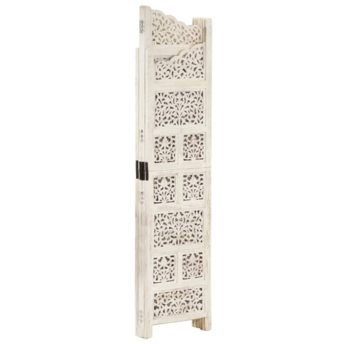 Berkfield Hand carved 4-Panel Room Divider White 160x165 cm Solid Mango Wood 1