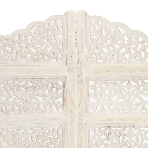 Berkfield Hand carved 4-Panel Room Divider White 160x165 cm Solid Mango Wood 2