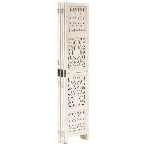 Berkfield Hand carved 5-Panel Room Divider White 200x165 cm Solid Mango Wood 1