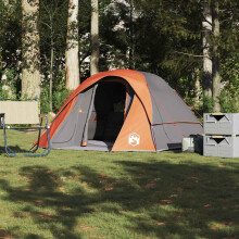 Berkfield Camping Tent Cabin 4-Person Grey and Orange Waterproof